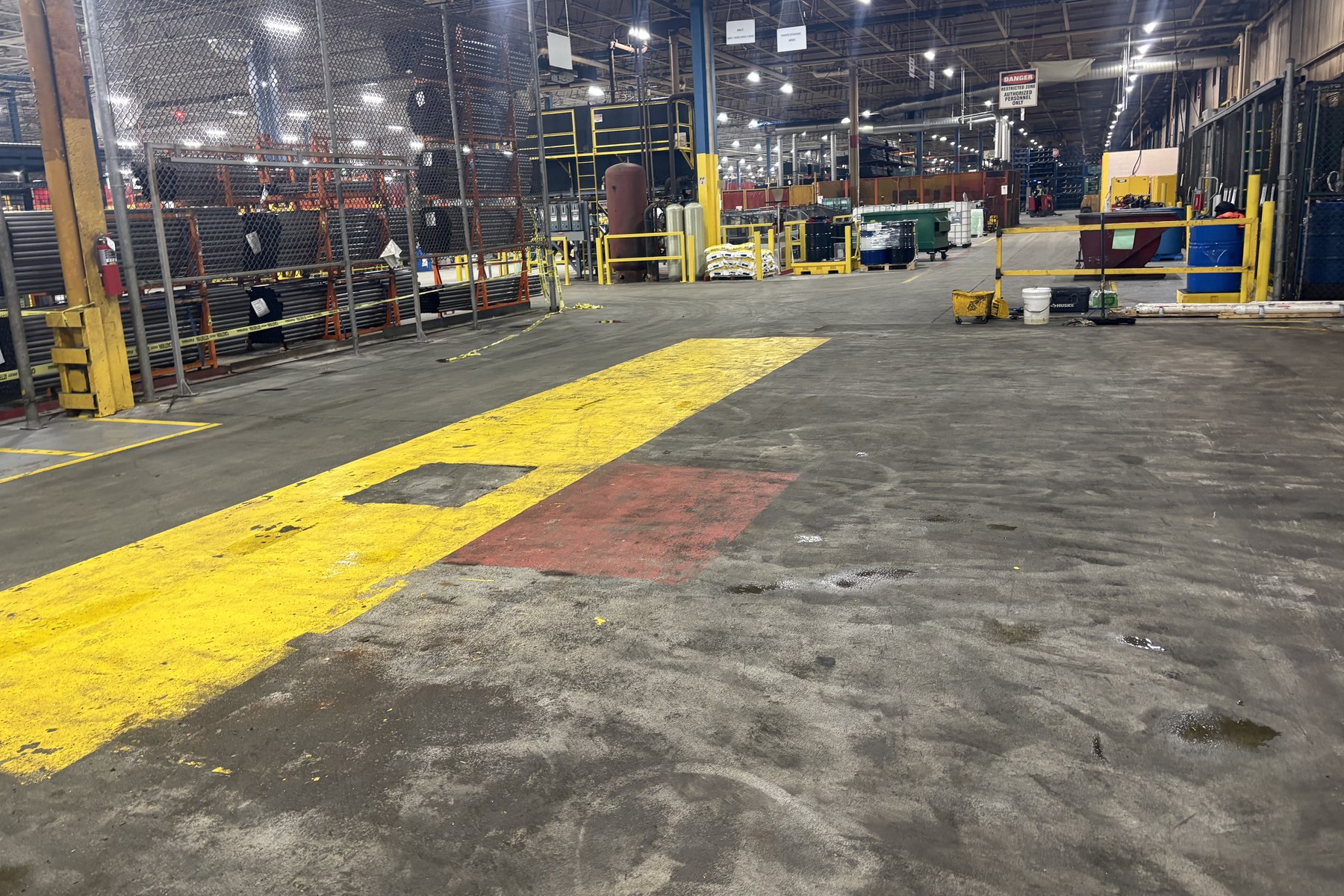 Production aisle after site cleaning and line marking